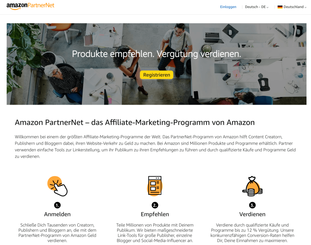 Amazon Partnerprogramm Anmeldung