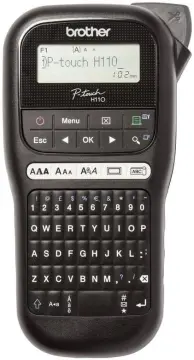 Schwarzes Brother PT-H110 Beschriftungsgerät mit Tastatur und Display.