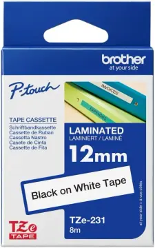 Verpackung der originalen Brother TZe-231 Schriftbandkassette, 12 mm, Schwarz auf Weiß.