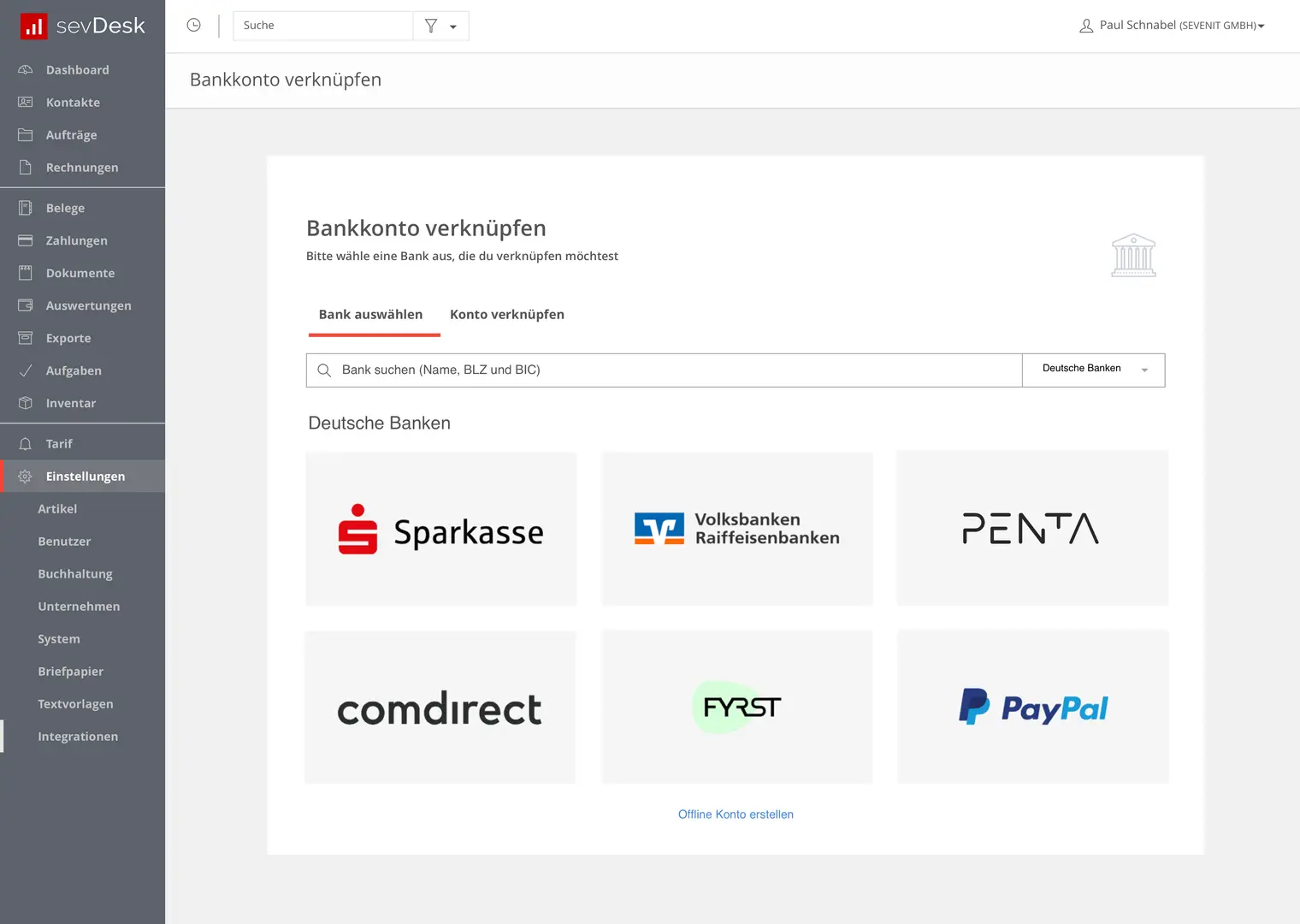 Sevdesk Bankkonto Verknüpfungen Sevdesk Bankkonto Verknüpfungen