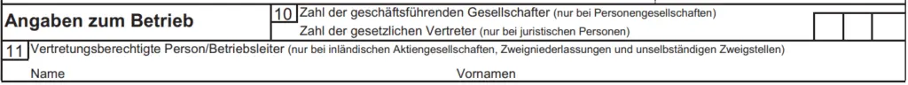 Formular GewA 1, Felder 10 und 11: Angaben zum Betrieb