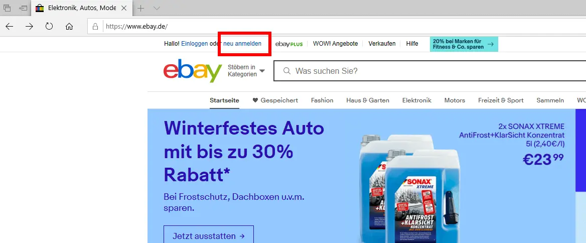 Gewerbliches eBay Konto erstellen: Neu anmelden