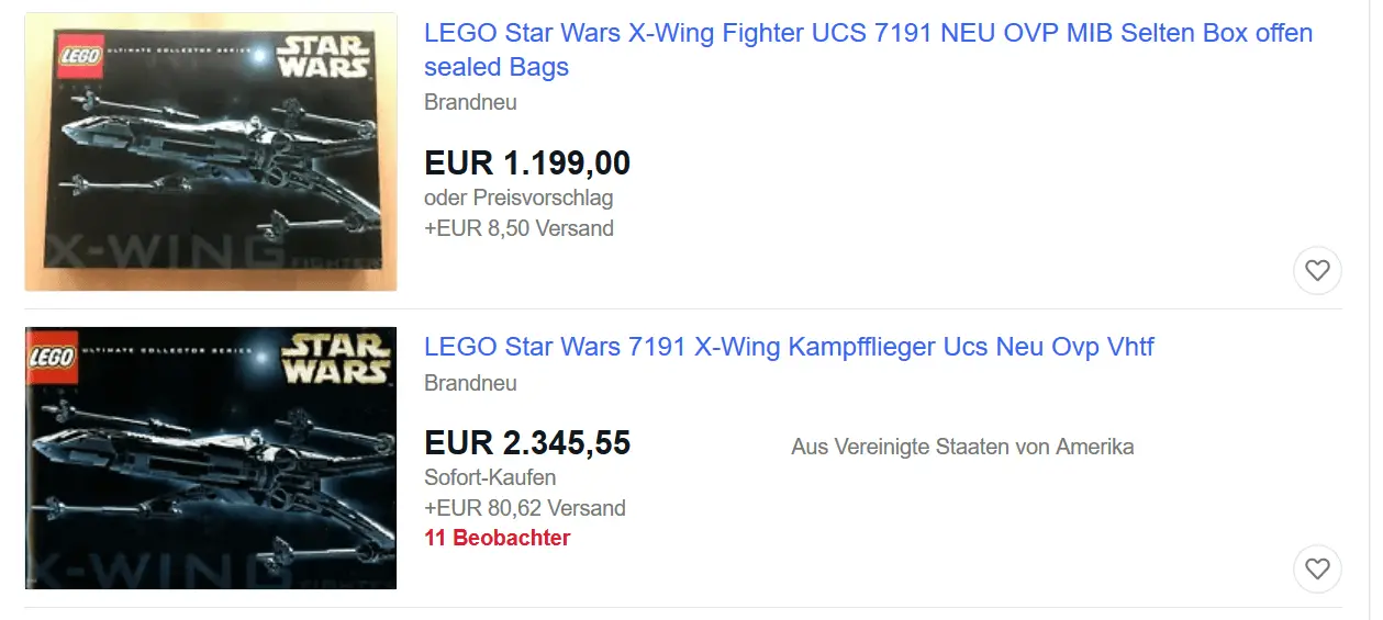 Lego X-Wing (7191) Preis auf eBay