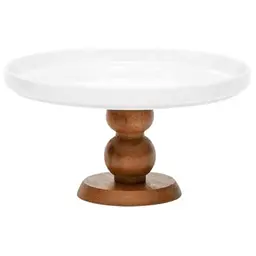ABOOFAN Rutschfeste Tortenplatte aus Holz mit Keramikteller, ideal zum Servieren kleiner Desserts