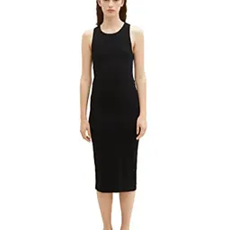 TOM TAILOR Denim Damen Kleid - Rippstruktur, Deep Black, Größe L