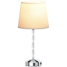 HOMCOM LED Tischlampe mit USB, Kristall-Nachtlampe, silber, 23x23x45 cm