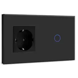 BSEED Schuko-Steckdose mit Glas-Touchlichtschalter, 2-Wege Wandschalter, schwarz