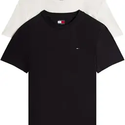 Tommy Jeans Herren T-Shirts Kurzarm 2er Pack, Mehrfarbig (Schwarz/Creme), XS