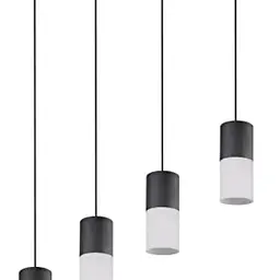 Pendelleuchte Robin, Schwarz Metall, Mattes Weißes Glas, 4x E27