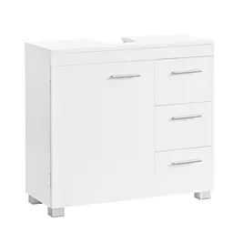 VASAGLE Badezimmerschrank, 3 Schubladen, 2 Türen, 30x70x64 cm, Badezimmer-Unterschrank in Weiß