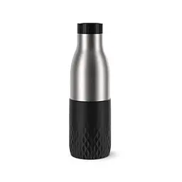 Emsa Bludrop Isolier-Trinkflasche 0,5L - 100% dicht, ergonomisch, 12h warm, 24h kühl, spülmaschinenfest, Edelstahl, Schwarz