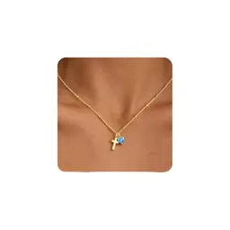 Turandoss Aquamarine Light Blue Herz Birthstone Kreuz-Halskette für Damen