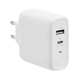 Amazon Basics GaN-Wandladegerät, 63 W, 2 Anschlüsse für Laptops, Tablets und Handys, Weiß