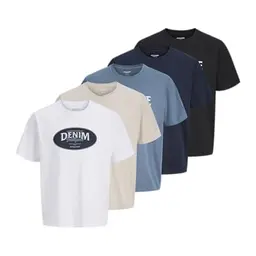 JACK & JONES Herren T-Shirt 5er Pack, O-Neck, Denim