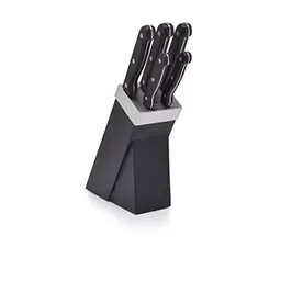 KitchenCraft Küchenmesserset mit Messerblock, Edelstahl, Schwarz/Silber