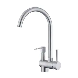 Trysea Moderne Edelstahl Küchenspüle Armatur mit Seifenspender, 360° drehbar, Einhebel-Wasserhahn