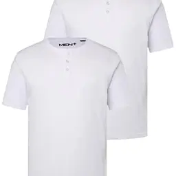 Men Plus Herren Übergrößen Henley 2er-Pack, kurzarm, Rundhals, schneeweiß, 3XL