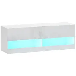 HOMCOM TV Board mit LED-Beleuchtung und Schubladen, Wandmontierter Fernsehtisch in Hochglanz Weiß, 120 x 35 x 40,5 cm