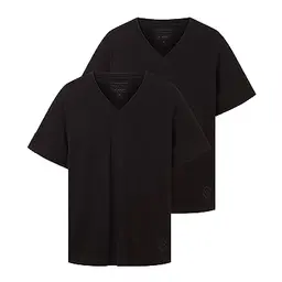 TOM TAILOR Herren V-Ausschnitt T-Shirt Doppelpack Baumwolle, Schwarz, XL
