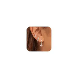 Ohrringe für Mädchen und Frauen, 18K vergoldete, hypoallergene Stecker mit Zirkonia, wasserfest, Silber