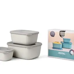 Mepal Cirqula Multischale 3-teiliges Set - Vorratsdosen für Kühlschrank, Gefrierschrank & Mikrowelle - 750, 1500 & 3000 ml - Nordic White
