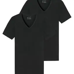 Schiesser Herren 2er Pack V-Ausschnitt Unterhemden, Schwarz, XL