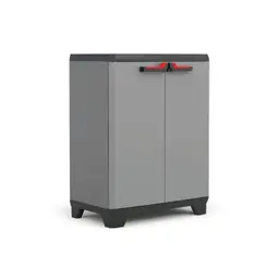 Keter Stilo Kunststoffschrank, niedrig, grau/schwarz/rot, 68x39x90 cm, inkl. höhenverstellbarem Einlegeboden