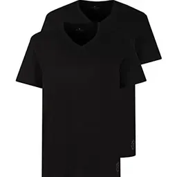 TOM TAILOR Herren V-Ausschnitt T-Shirt Doppelpack, Schwarz, XXL