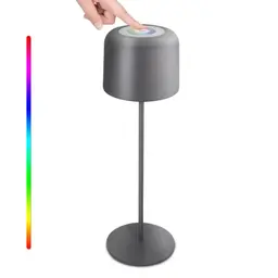 uuffoo Metall LED Tischlampe mit Touch-Schalter, akkubetrieben, 8 Farben, wasserdicht IP54, für Innen und Außen (Dunkelgrau)