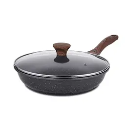 SENSARTE Antihaft Bratpfanne mit Deckel, 28cm, Granit Beschichtung, PFOA-frei, für Gas- und Induktionsherd