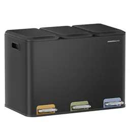 SONGMICS Mülleimer Küche, 3 x 15 L, Mülltrennsystem mit Deckeln und Inneneimern, tintenschwarz