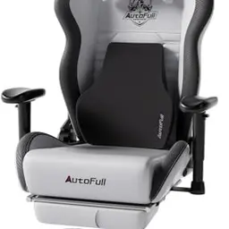 AutoFull Gaming-Stuhl, ergonomisch, verstellbar, mit Kopf- und Lendenstütze, Grau