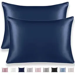 Texbee Seidenkissenbezug 40x60cm 2 Stück, 22 Momme Seide, Atmungsaktiv & Glatt, Marineblau