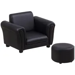 HOMCOM Kindersessel mit Fußhocker für 1,5-3 Jahre, 54 x 42 x 41 cm, Schwarz