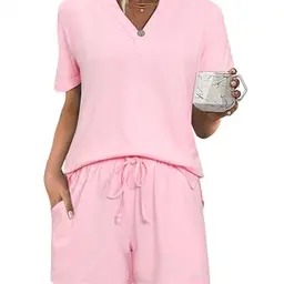 Eleganter Damen Schlafanzug Kurz aus Baumwolle - Rosa M