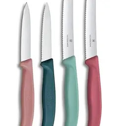 Victorinox Swiss Classic Tomaten- und Gemüsemesser Set, 4-teilig, Rostfreier Stahl, Grün und Rot