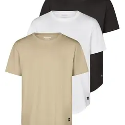 JACK & JONES Herren T-Shirt 3er Pack, Bio-Baumwolle, Regular Fit, Kurzarm, Größe S, Farben: Schwarz/Weiß/Crockery