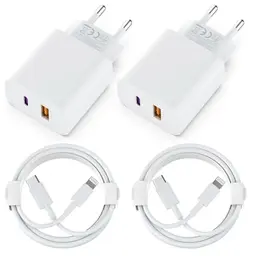 Apple MFi Ladegerät 2er Set - 2-Port Schnellladegerät mit 2M Lightning Kabel für iPhone und Android