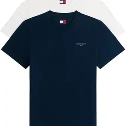 Tommy Jeans Herren 2er Pack Kurzarm T-Shirts Slim Fit mit Rundhalsausschnitt, Mehrfarbig (Ecru/Dark Night Navy), XXL