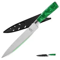 FULLHI 8 Zoll Japanisches Tranchiermesser aus Edelstahl mit Schutz - Grünes Harz