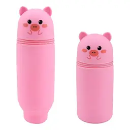 HEKOBAG Kawaii Federmäppchen 2 in 1 - Rosa Tier Mäppchen für Mädchen und Teenager