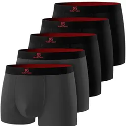 GLESTORE Herren Boxershorts 5er Pack Modal Unterwäsche Hipster - 3 Schwarz/Rot & 2 Dunkelgrau, Größe L