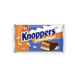 Knoppers ErdnussRiegel – 200 g (5 Riegel) – Schokoriegel mit Erdnusscreme und Karamell