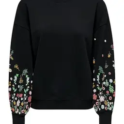 ONLY Damen Sweatshirt, normal geschnitten, Rundhalsausschnitt, gerippte Ärmelbündchen
