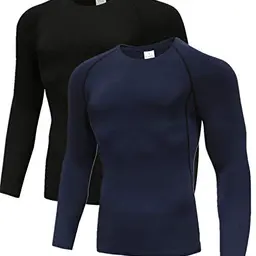 Herren Langarm Tops 2er Pack für Gym und Running - Schwarz/Marine, Größe 2XL