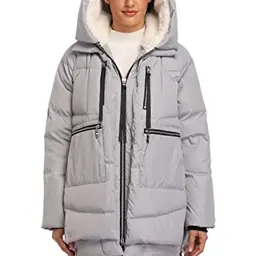 VOGMATE Damen Daunenjacke mit Kapuze, winterlicher, winddichter Mantel, grau, Größe M