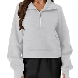 Friptspyg Damen Sweatshirt Warm Langarm Pullover mit Tasche, Hellgrau, Größe M