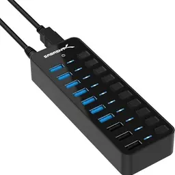 SABRENT USB Hub 3.2 mit 10 Ports und Netzteil, für PS5, PC, MacBook, mit An/Aus-Schaltern