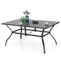 MFSTUDIO Gartentisch 152 x 92 cm - Wetterfest mit Sonnenschirmloch (Schwarz)