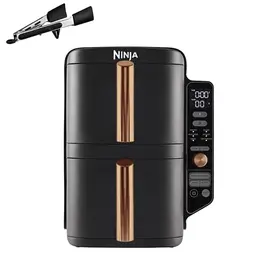 Ninja Double Stack XL Heißluftfritteuse mit 9,5 L Fassungsvermögen, platzsparendes Design, 6 Funktionen für 8 Portionen